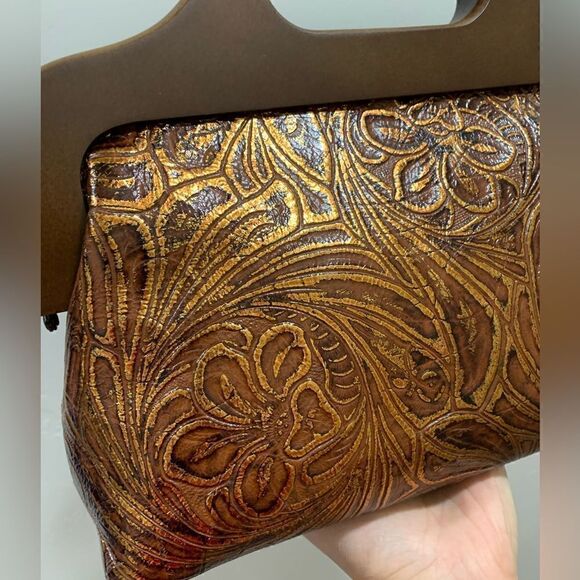 Vintage Style Handmade Genuine Embossed Leather Wooden Frame Bag/Crossbody - Picture 15 of 16